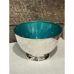 Serving Footed Bowl Teal Green Enamel Towle No 46 Sterling Silver